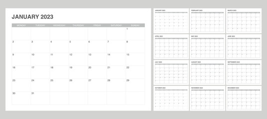 set calendar 2023 with simple and modern design - obrazy, fototapety, plakaty
