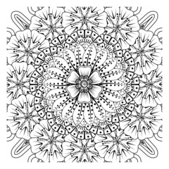 Mehndi flower for henna, mehndi, tattoo, decoration. Decorative ornament in ethnic oriental style, doodle ornament, outline hand draw. Coloring book page.