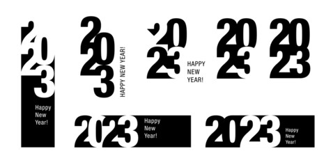 Christmas card 2023 in typographical design. Merry Christmas and Happy New Year.