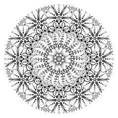 Mehndi flower for henna, mehndi, tattoo, decoration. Decorative ornament in ethnic oriental style, doodle ornament, outline hand draw. Coloring book page.