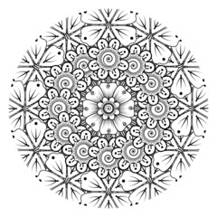 Mehndi flower for henna, mehndi, tattoo, decoration. Decorative ornament in ethnic oriental style, doodle ornament, outline hand draw. Coloring book page.