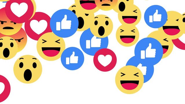 Social media emoji transition, facebook style, isolated on white background
