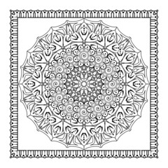 Mehndi flower for henna, mehndi, tattoo, decoration. Decorative ornament in ethnic oriental style, doodle ornament, outline hand draw. Coloring book page.