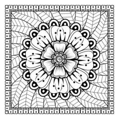Mehndi flower for henna, mehndi, tattoo, decoration. Decorative ornament in ethnic oriental style, doodle ornament, outline hand draw. Coloring book page.
