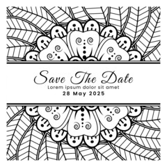 Save the date with mehndi flower. decoration in ethnic oriental, doodle ornament.