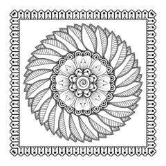 Mehndi flower for henna, mehndi, tattoo, decoration. Decorative ornament in ethnic oriental style, doodle ornament, outline hand draw. Coloring book page.