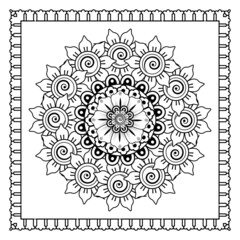 Mehndi flower for henna, mehndi, tattoo, decoration. Decorative ornament in ethnic oriental style, doodle ornament, outline hand draw. Coloring book page.