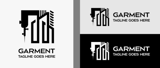 sewing machine icon and building icon. logo design template for tailor shop, sewing craft, textile production, confetti and garment. Vector illustration of fashion and clothes.