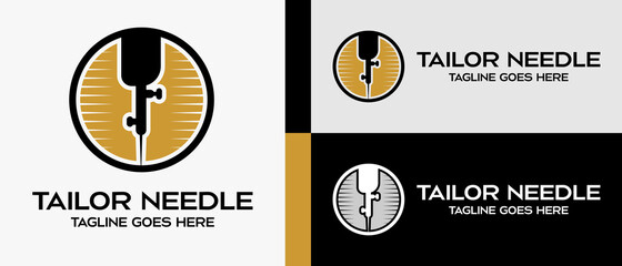 sewing machine needle in a circle. logo design template for tailor shop, sewing craft, textile production, confetti and garment. Vector illustration of fashion and clothes.