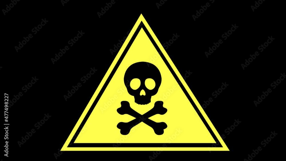 Poster loop animation of symbol with a skull in concept of signaling attention, toxic, dangerous and death,