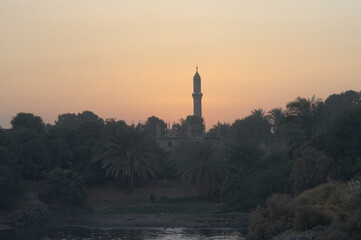 Minaret on the Nile. Sunset.