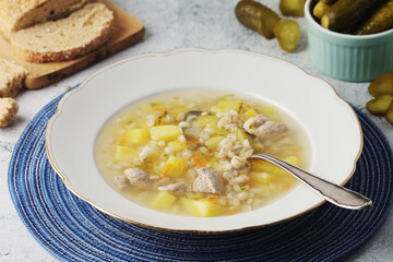 Rassolnik, traditional soup of Russian cuisine	