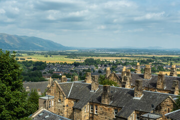 Fototapeta na wymiar View over Stirling, the Forth Valley and Ochil Hills in the background