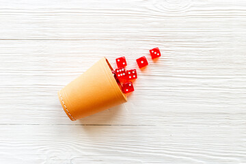 Red poker dices top view. Casino games concept