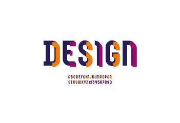 Original font, urban modern trendy alphabet, stylish letters made of multi colored pieces, vector illustration 10EPS