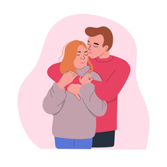 Lovers embrace passionately. Vector illustration of couple
