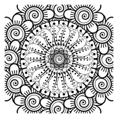 Mehndi flower for henna, mehndi, tattoo, decoration. Decorative ornament in ethnic oriental style, doodle ornament, outline hand draw. Coloring book page.