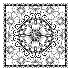Mehndi flower for henna, mehndi, tattoo, decoration. Decorative ornament in ethnic oriental style, doodle ornament, outline hand draw. Coloring book page.
