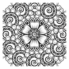 Mehndi flower for henna, mehndi, tattoo, decoration. Decorative ornament in ethnic oriental style, doodle ornament, outline hand draw. Coloring book page.