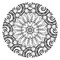 Mehndi flower for henna, mehndi, tattoo, decoration. Decorative ornament in ethnic oriental style, doodle ornament, outline hand draw. Coloring book page.