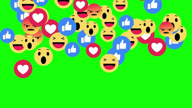 Social media emoji transition, facebook style, isolated on green screen background