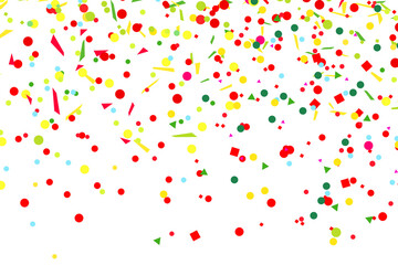 Confetti. Bright explosion. Texture with random geometric elements on isolated white. Abstract background. Pattern for design. Print for polygraphy, banners, t-shirts and textiles. Greeting cards