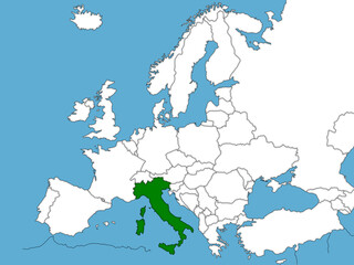 Italy sketch of political map of Europe with blue sea