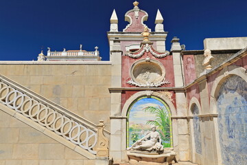 Stairs up the garden's third level-nymph fountain-tile panels. NeoRococo palace-Estoi-Algarve-Portugal-037