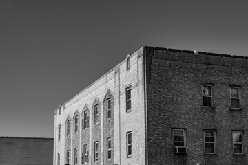 Old building against the sky. Black and white.