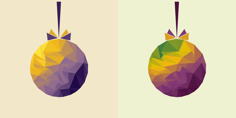 a pair of low-poly colorful balls composition of triangles - a ball of colored gradient triangles of purple color