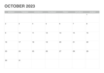 calendar October 2023, simple design - obrazy, fototapety, plakaty