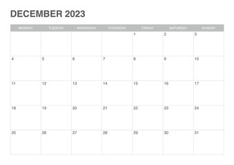 calendar december 2023, simple design - obrazy, fototapety, plakaty