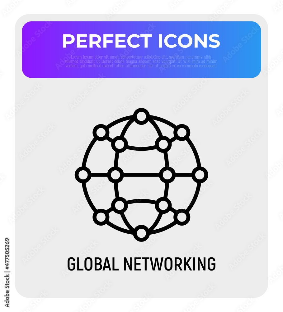 Poster global networking thin line icon. modern vector illustration of worldwide connection.