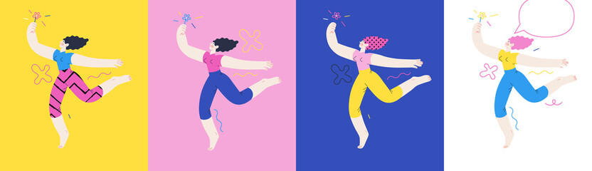 Happiness - happy people jumping in the air cheerfully