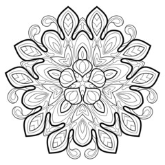 Decorative mandala with floral simple patterns on a whit isolated background. For coloring book pages.