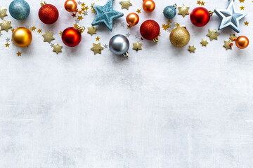 Colorful baubles decoration for Christmas and New Year background