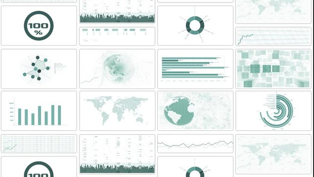 Conceptual business infographic wall animation on white background.
