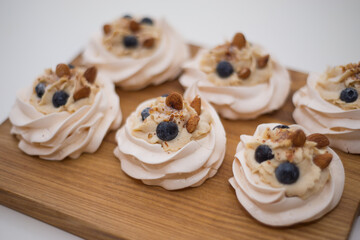 Hand-made pavlova meringues. Natural, colorful and tasty.