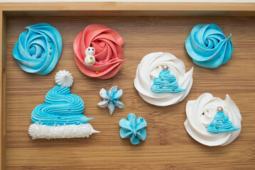 Christmas sweet colored pavlova meringues 