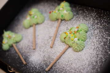 Christmas sweet colored pavlova meringues 