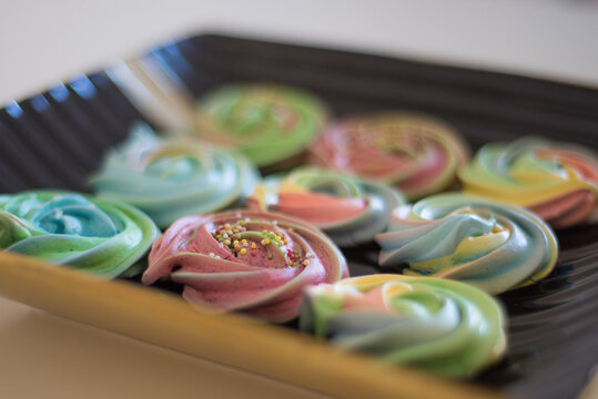 Hand-made pavlova meringues. Natural, colorful and tasty.