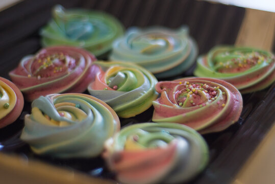 Hand-made pavlova meringues. Natural, colorful and tasty.