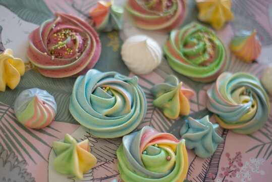 Hand-made pavlova meringues. Natural, colorful and tasty.