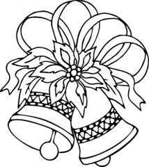 black outline christmas drawing bells and holly