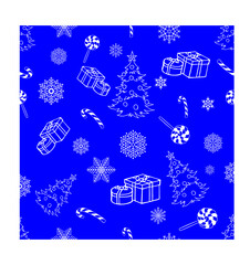 Fototapeta na wymiar continuous christmas white pattern on blue background
