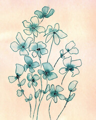 Forget-me-nots blue flowers tender summer watercolor botany