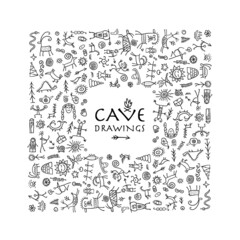 Rock paintings background with place for your text, sketch for your design