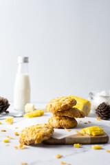 Cornflake cereal cookies set on cafe table. - 477509824