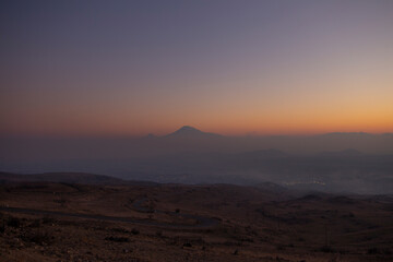 Fototapeta na wymiar Famous Ararat mountain,dramatic sunset