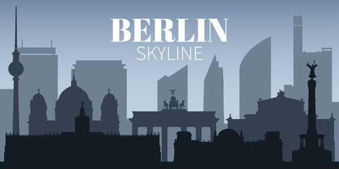 Berlin sity skyline background  in monochrome blue colors © Oksana
